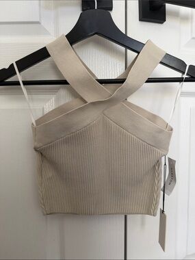 Aritzia matte pearl Sculpt knit Cross-Over Crop Top